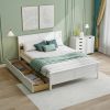 Full Size White Platform Bed Frame with 2 Storage Drawers
