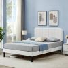 Full size White Upholstered Platform Bed Frame with Headboard