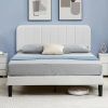 Full size White Upholstered Platform Bed Frame with Headboard
