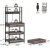 Grey Modern Baker's Rack Kitchen Shelving Unit with Pull-Out Shelves and Drawer