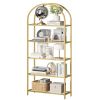 Modern Gold Metal Arched Top Display Rack Bookcase with 5 Glass Storage Shelves