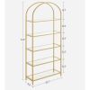 Modern Gold Metal Arched Top Display Rack Bookcase with 5 Glass Storage Shelves
