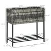Grey Modern PE Rattan Wicker Raised Garden Bed Elevated Planter Box