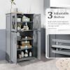 Grey Bathroom Towel Linen Cabinet with Glass Doors and Storage Shelves