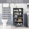 Grey Bathroom Towel Linen Cabinet with Glass Doors and Storage Shelves