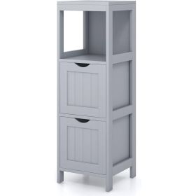 Modern Farmhouse 2-Drawer Bathroom Floor Cabinet with Shelf in Grey Wood Finish