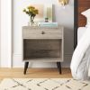 Mid-Century Modern 1-Drawer Nightstand Bedroom End Table in Grey Wood Finish