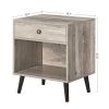 Mid-Century Modern 1-Drawer Nightstand Bedroom End Table in Grey Wood Finish