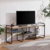 Modern Grey Wood Black Metal Entertainment Center TV Stand for TV up to 75-inch