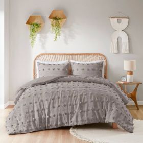 Full/Queen 3-Piece Grey Microfiber Comforter Set with Decorative Pompoms