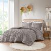 Full/Queen 3-Piece Grey Microfiber Comforter Set with Decorative Pompoms