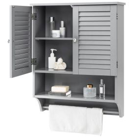 Grey Wall-Mounted Bathroom Medicine Cabinet with Louver Doors and Towel Bar