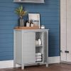 Bathroom Linen Cabinet with Storage Shelf in Grey Wood Finish