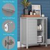 Bathroom Linen Cabinet with Storage Shelf in Grey Wood Finish