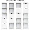 Bathroom Cabinet Tower with 2 Storage Drawers and 3 Shelves in White Wood Finish