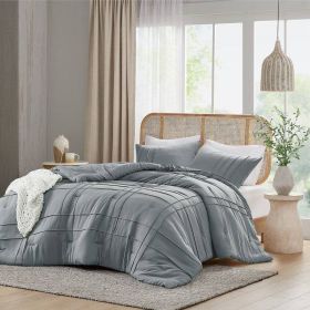 Twin/Twin XL Pleated Pre-Washed Microfiber Comforter Set in Blue Grey