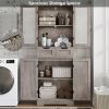 Farmhouse Bathroom Linen Cabinet with Storage Drawers in Grey Taupe Wood Finish