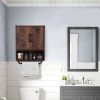 Farmhouse Bathroom Wall Cabinet with Towel Bar in Brown Wood Finish