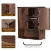Farmhouse Bathroom Wall Cabinet with Towel Bar in Brown Wood Finish