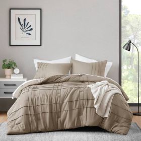 Queen size Microfiber Pleated Soft Lightweight Comforter Set Tan Khaki Taupe