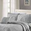 King size Ash Grey Damask Embroidered 4 Piece Oversized Bedspread Set
