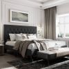 King Black Linen Upholstered Platform Bed Frame with Button-Tufted Headboard