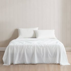 King Size 4 Piece 100-Percent Cotton Sheet Set in White with Lace Trim