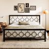King Black Metal Platform Bed Frame with Circle Medallion Headboard Footboard