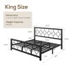 King Black Metal Platform Bed Frame with Circle Medallion Headboard Footboard