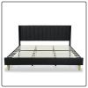 King size Mid-Century Black Linen Platform Bed Frame with Upholstered Headboard