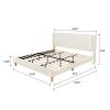 King Mid-Century Platform Bed Frame with Cream Velvet Upholstered Headboard