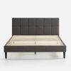King size Grey Upholstered Platform Bed Frame with Padded Headboard