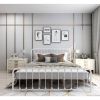 King White Metal Platform Bed Frame with Rounded Corners Headboard Footboard