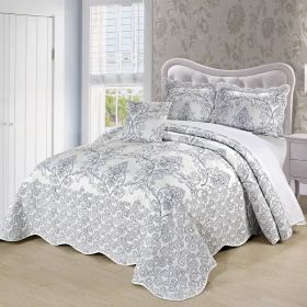 King size White Damask Embroidered 4 Piece Oversized Bedspread Set