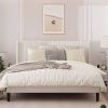 King size White Velvet Upholstered Platform Bed Frame with Wingback Headboard