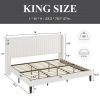 King size White Velvet Upholstered Platform Bed Frame with Wingback Headboard