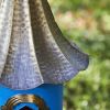 Outdoor Teal Blue Metal Birdhouse with Vintage Bronze Phonograph Style Roof