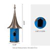 Outdoor Teal Blue Metal Birdhouse with Vintage Bronze Phonograph Style Roof