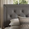 Queen Grey Linen Upholstered Platform Bed Frame with Button-Tufted Headboard