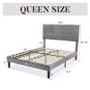 Queen Grey Linen Upholstered Platform Bed Frame with Button-Tufted Headboard
