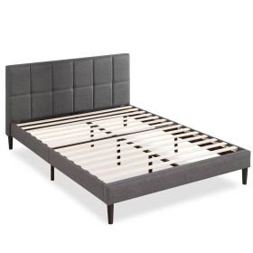 Queen size Grey Upholstered Platform Bed Frame with Padded Headboard