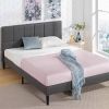 Queen size Grey Upholstered Platform Bed Frame with Padded Headboard