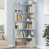 Multifunctional 6 Shelf Corner L-Shaped Bookcase in Sliver Grey Wood Finish