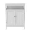 2-Door Bathroom Linen Cabinet with Storage Shelf in White Wood Finish