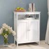 2-Door Bathroom Linen Cabinet with Storage Shelf in White Wood Finish