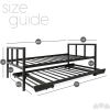 Twin Heavy Duty Black Metal Daybed Frame with Roll-Out Pop-Up Trundle Bed Frame