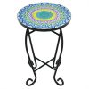Indoor/Outdoor Blue Yellow Green Mosaic Round Side Accent Table Plant Stand