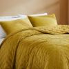 Full / Queen 3-Piece Mustard Yellow Velvet Embroidered Lavishly Soft Quilt Set
