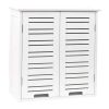Wall-Mount Bathroom Storage Cabinet with Louver Doors in White Wood Finish