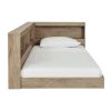 Twin size Natural Wood Corner Storage Bed with Bookcase Headboard and USB Ports